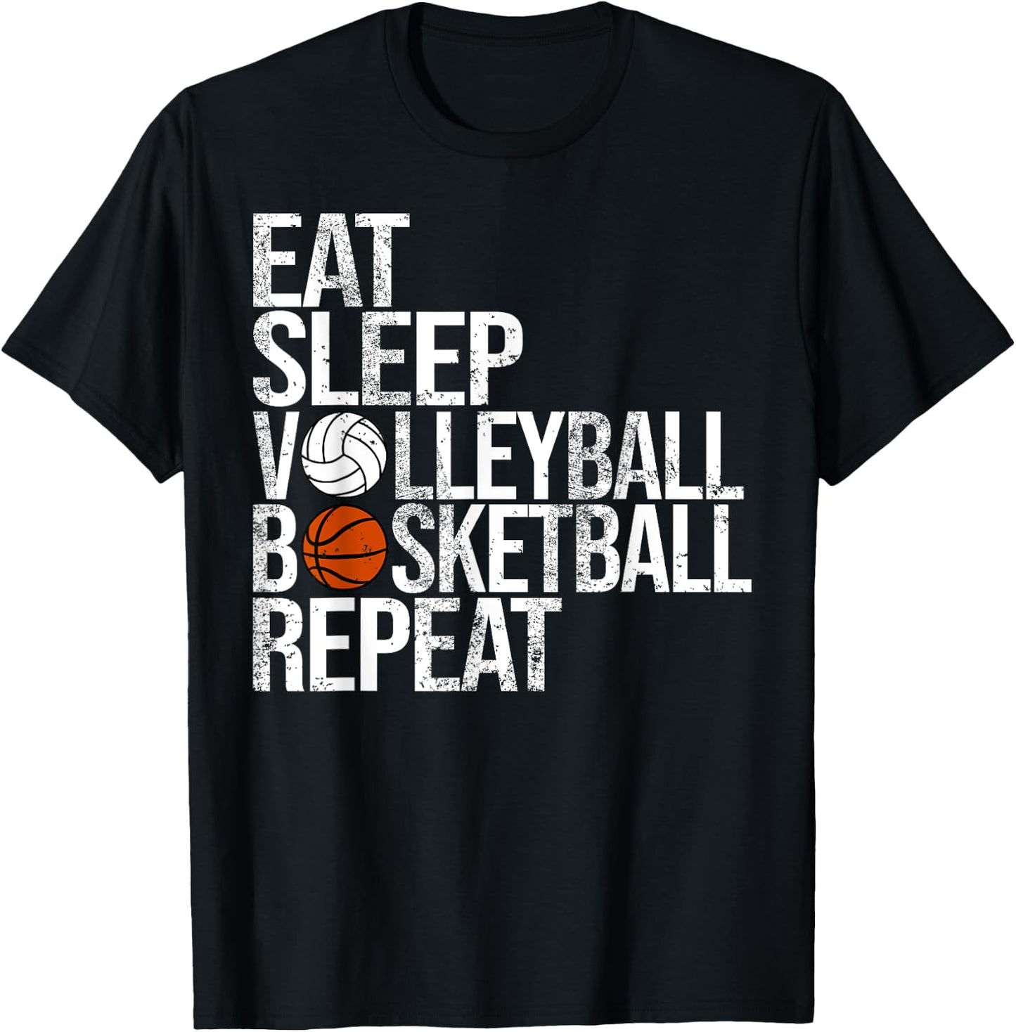 Eat Sleep Volleyball Basketball Repeat Funny Ball T-Shirt - T-Shirt | Black