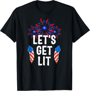 Let's Get Lit 4th Of July With Fireworks T-Shirt - T-Shirt | Black