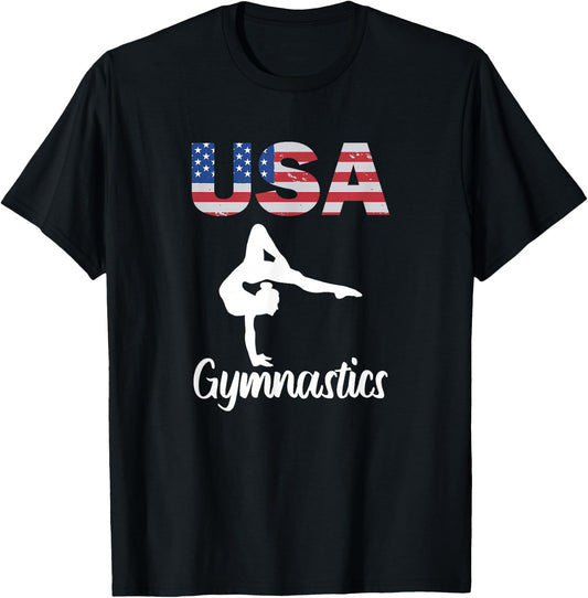 USA American Flag Gymnastics Gymnast 4th of July T-Shirt - T-Shirt | Black