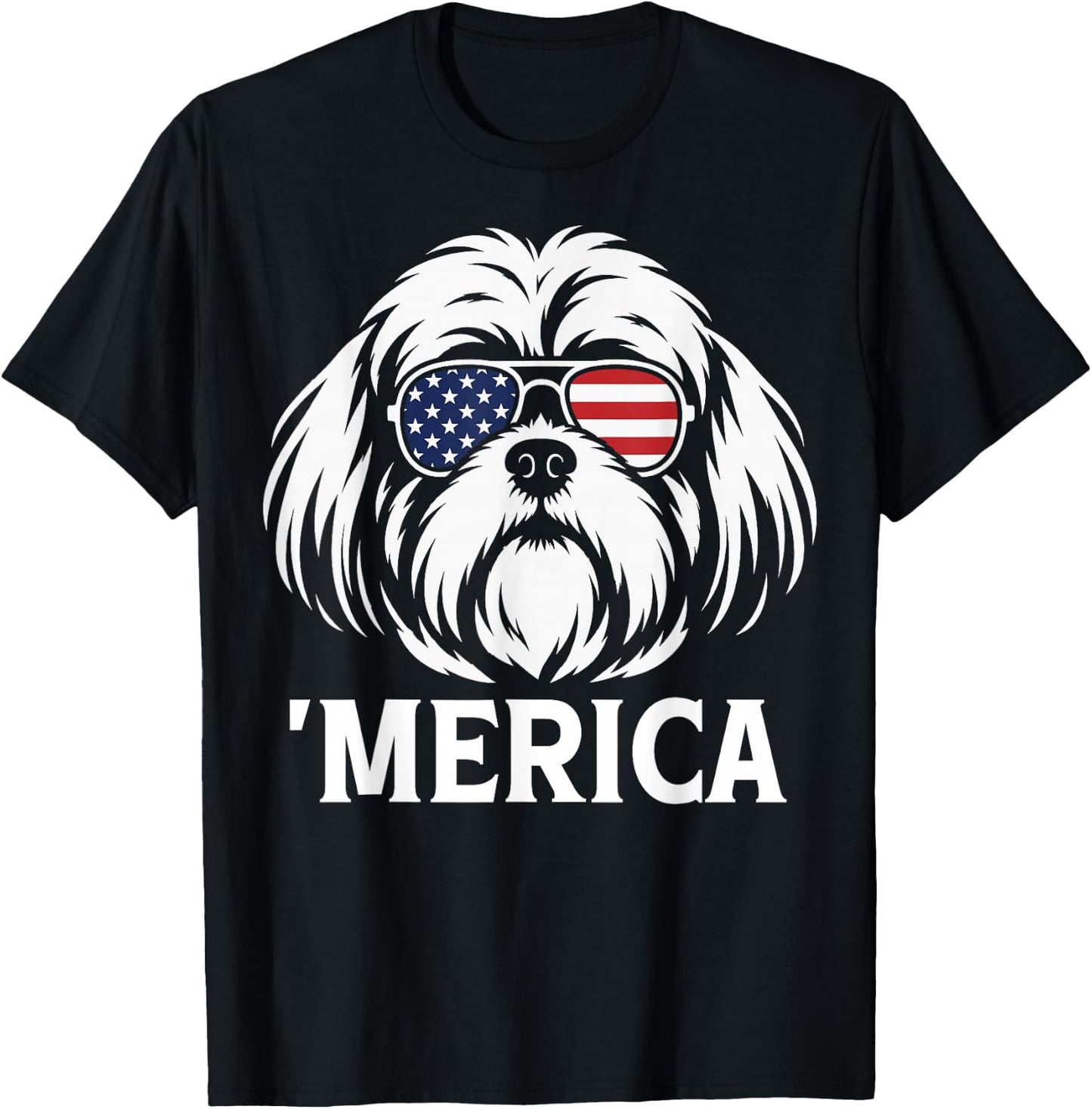 Patriotic Shih Tzu Dog 'Merica American Flag USA 4th of July T-Shirt - T-Shirt | Black