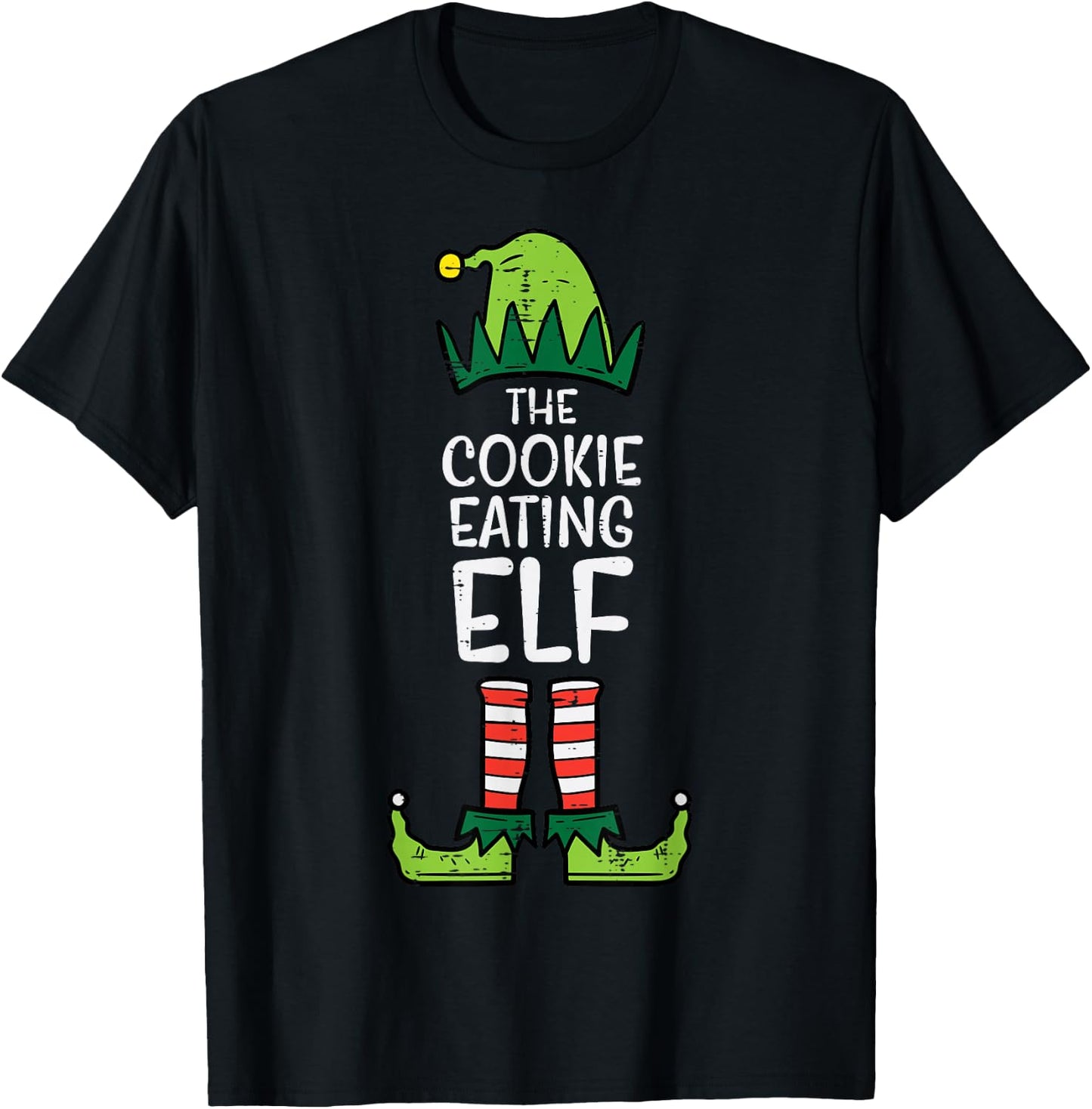 Cookie Eating Elf Xmas Christmas Family Dad Kids T-Shirt - T-Shirt | Black