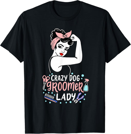 Cute Dog Groomer Lady Funny Puppy Stylist T-Shirt - T-Shirt | Black