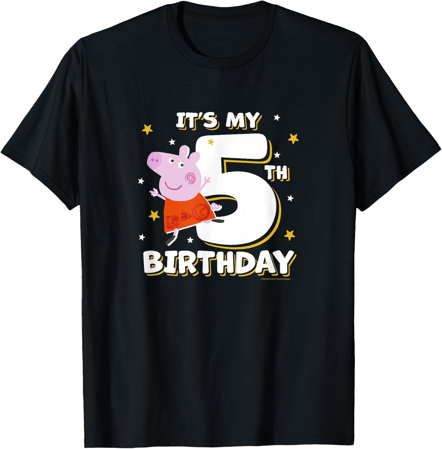 Peppa Pig It's My 5th Birthday Holiday Stars Celebration T-Shirt - T-Shirt | Black