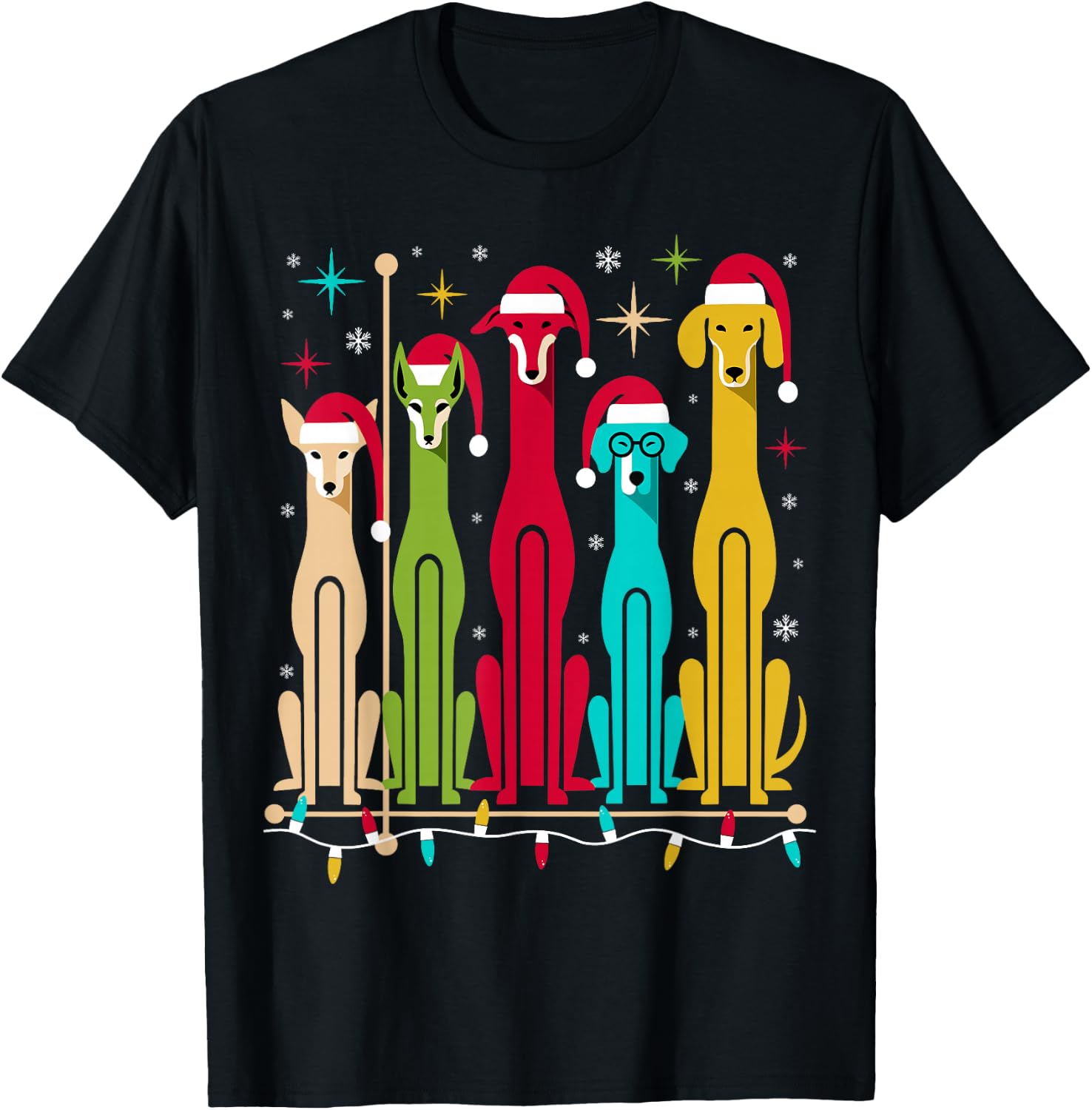 Retro Mid-Century Modern Dogs 50s 60s Style Christmas T-Shirt - T-Shirt | Black