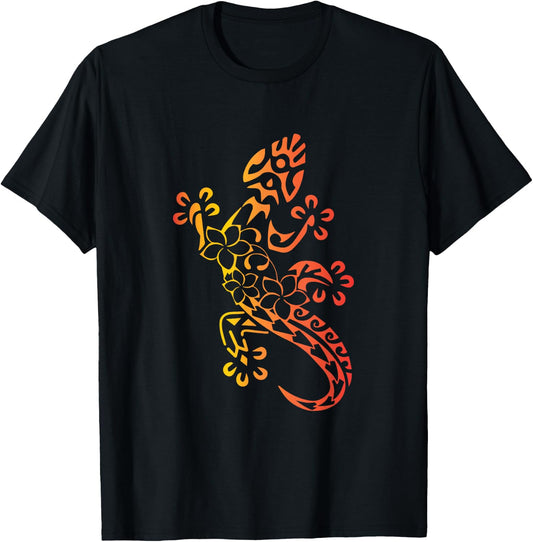 Hawaii Tribal Gecko Lizard Hawaiian Gecko Lover T-Shirt - T-Shirt | Black