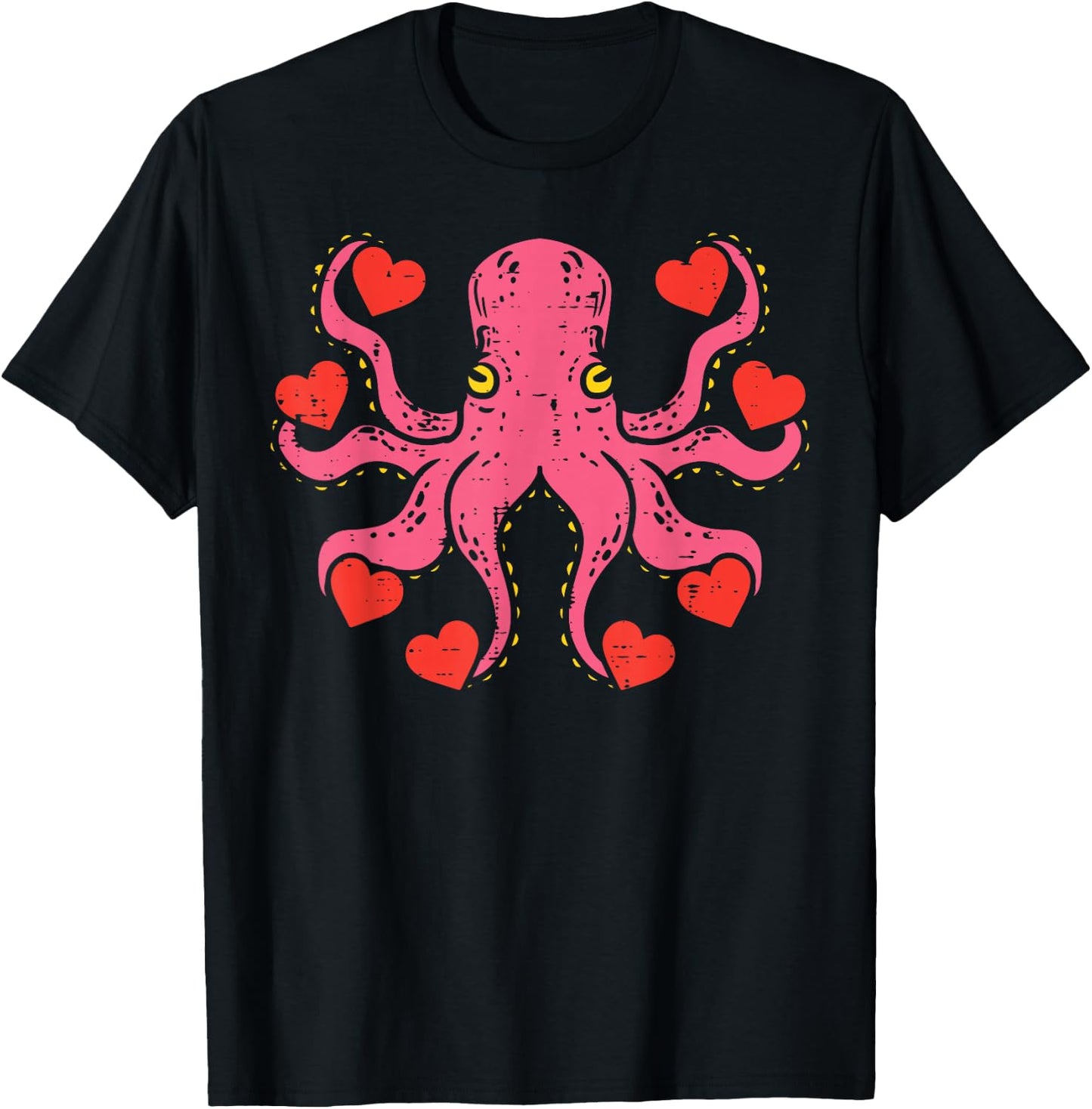 Valentines Day Octopus Hearts Funny Animal Men Women Kids T-Shirt - T-Shirt | Black
