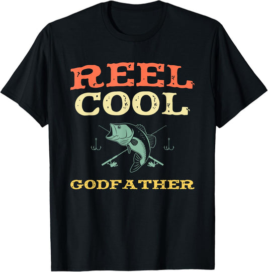 Reel Cool Godfather Fishing Fisherman Funny Vintage T-Shirt - T-Shirt | Black