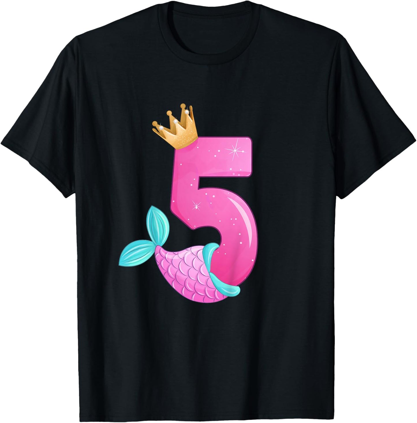 Birthday Girl 5 years old, Mermaid Fin, Number 5 T-Shirt - T-Shirt | Black