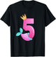 Birthday Girl 5 years old, Mermaid Fin, Number 5 T-Shirt - T-Shirt | Black