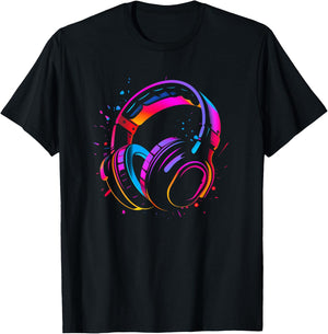 80s Style DJ Headphones Disc Jockey Nightclub , Black, S T-Shirt - T-Shirt | Black