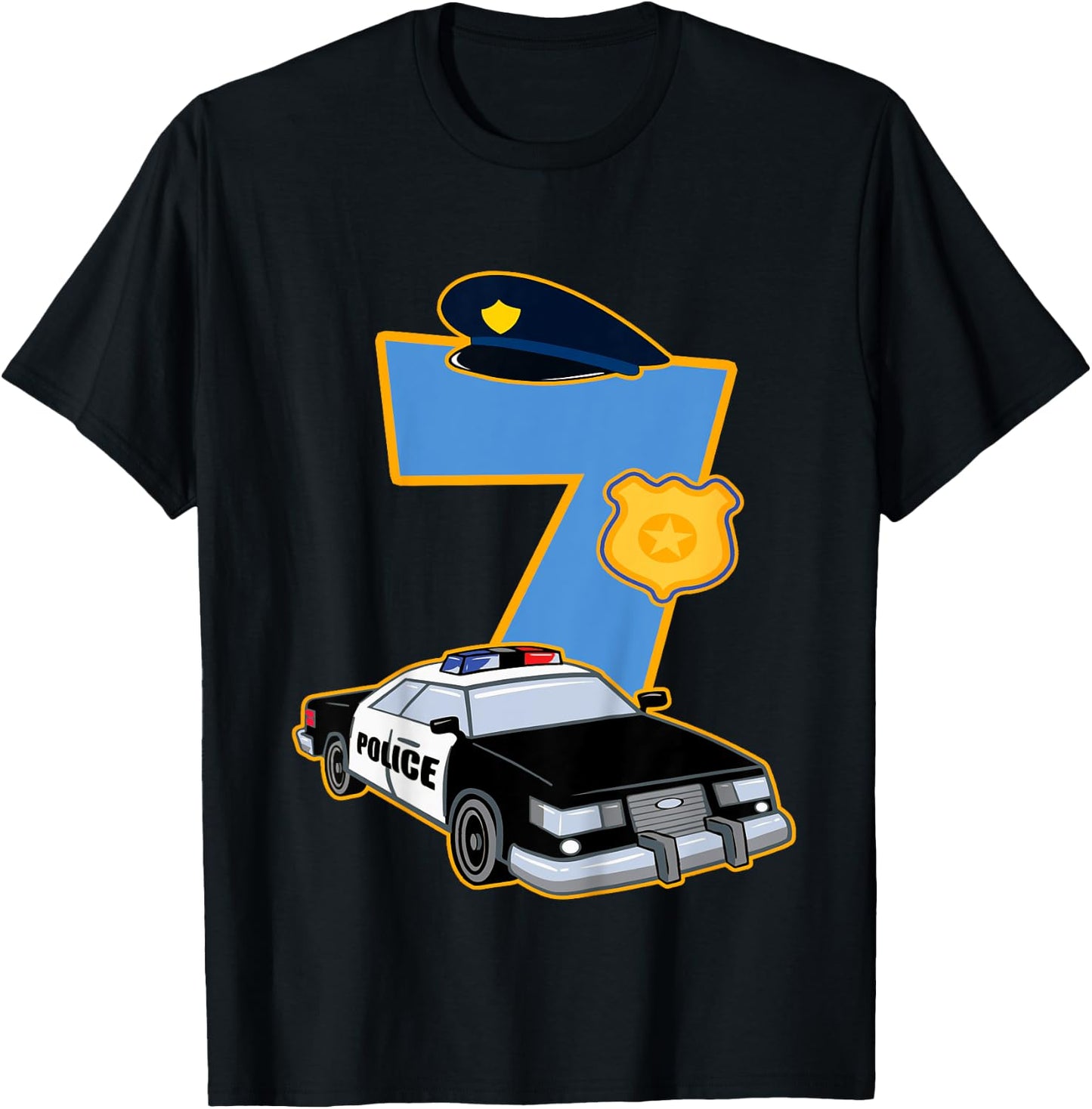 Kids 7th Birthday Police 7 Years Old Officer Car Costume T-Shirt - T-Shirt | Black