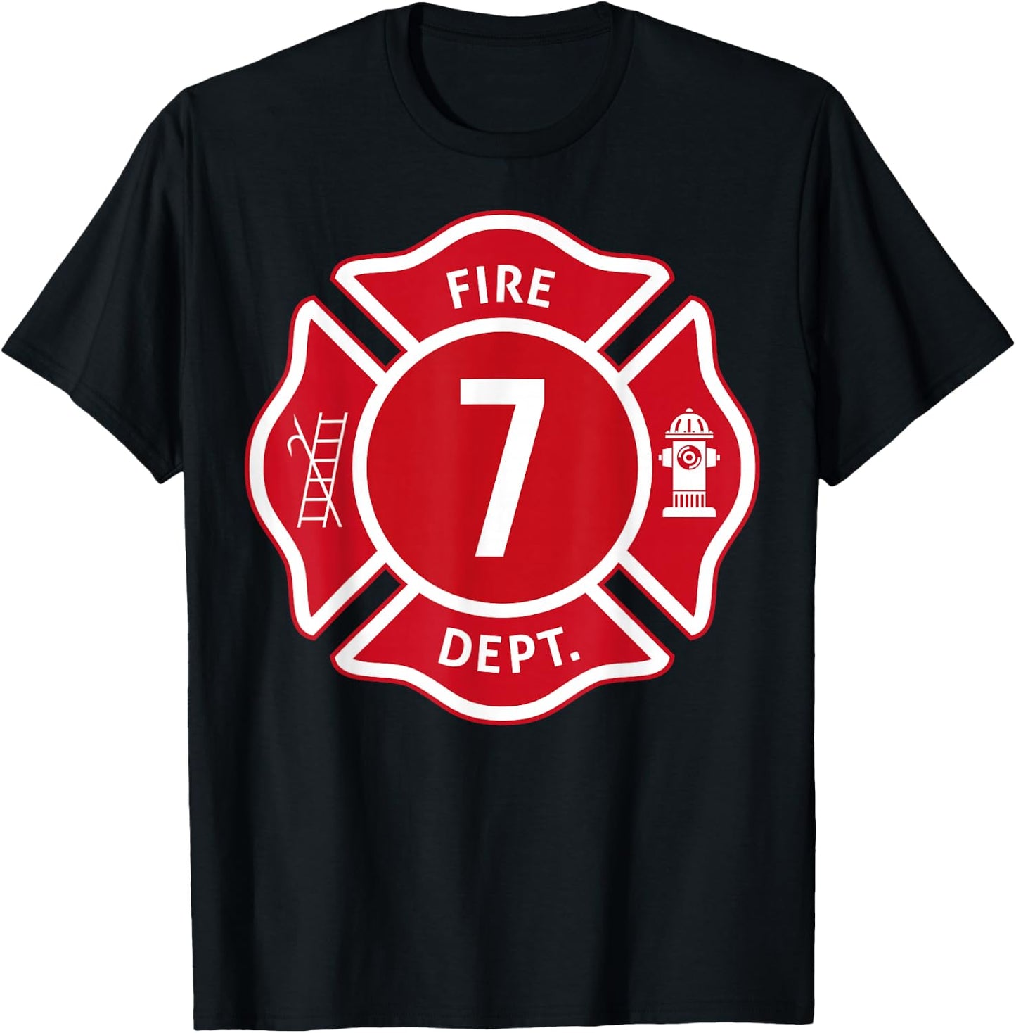 Kids Fire Truck 7th Birthday Boy Firefighter 7 Year Old T-Shirt - T-Shirt | Black