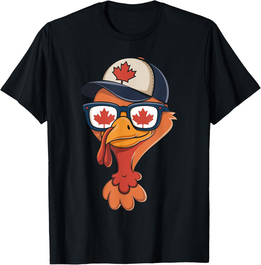 Cool Turkey Canada Flag Sunglasses Canadian Thanksgiving Day T-Shirt - T-Shirt | Black