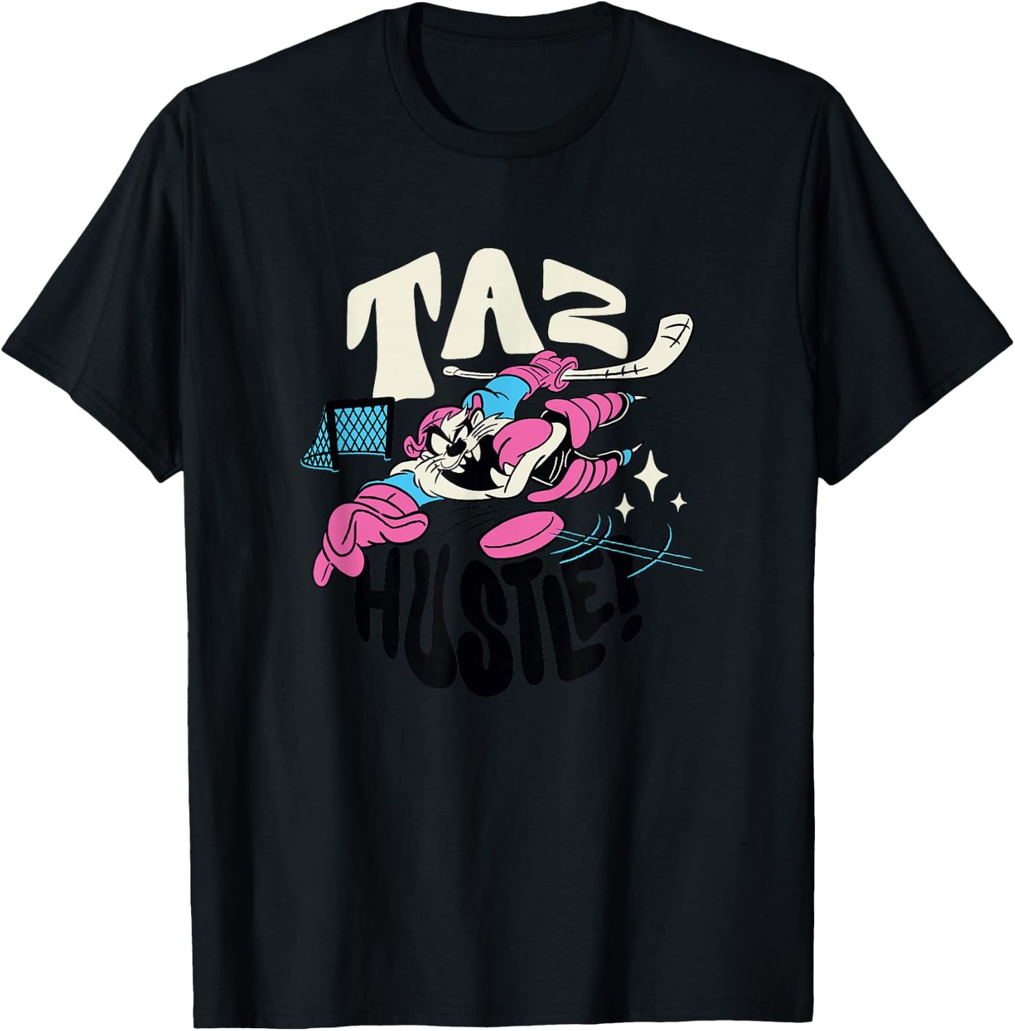 Looney Tunes Tasmanian Devil Retro Vintage Hockey Hustle T-Shirt - T-Shirt | Black