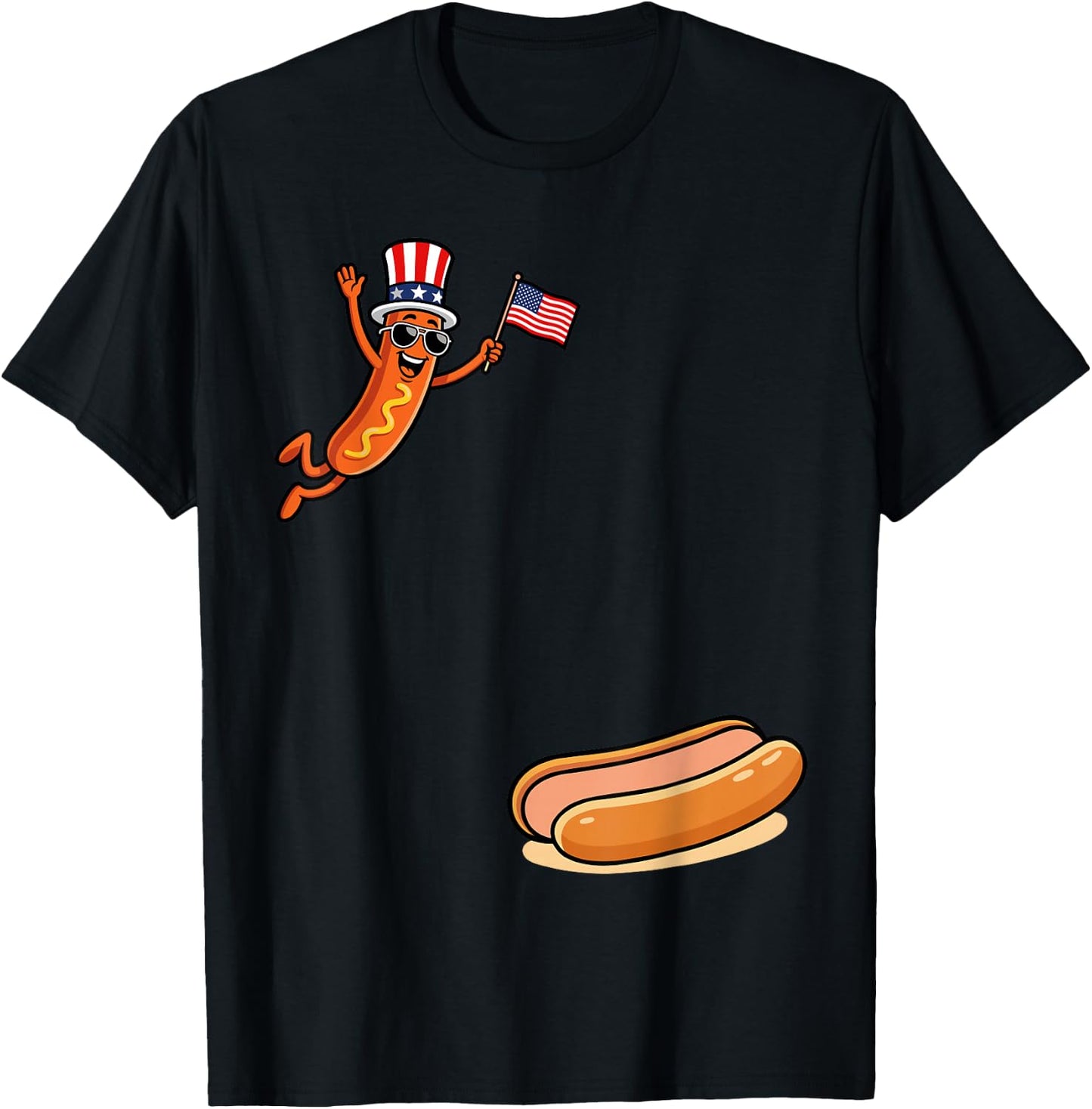 Hotdog Freedom Dive Funny Uncle Sam Hot Dog Jumping Into Bun T-Shirt - T-Shirt | Black