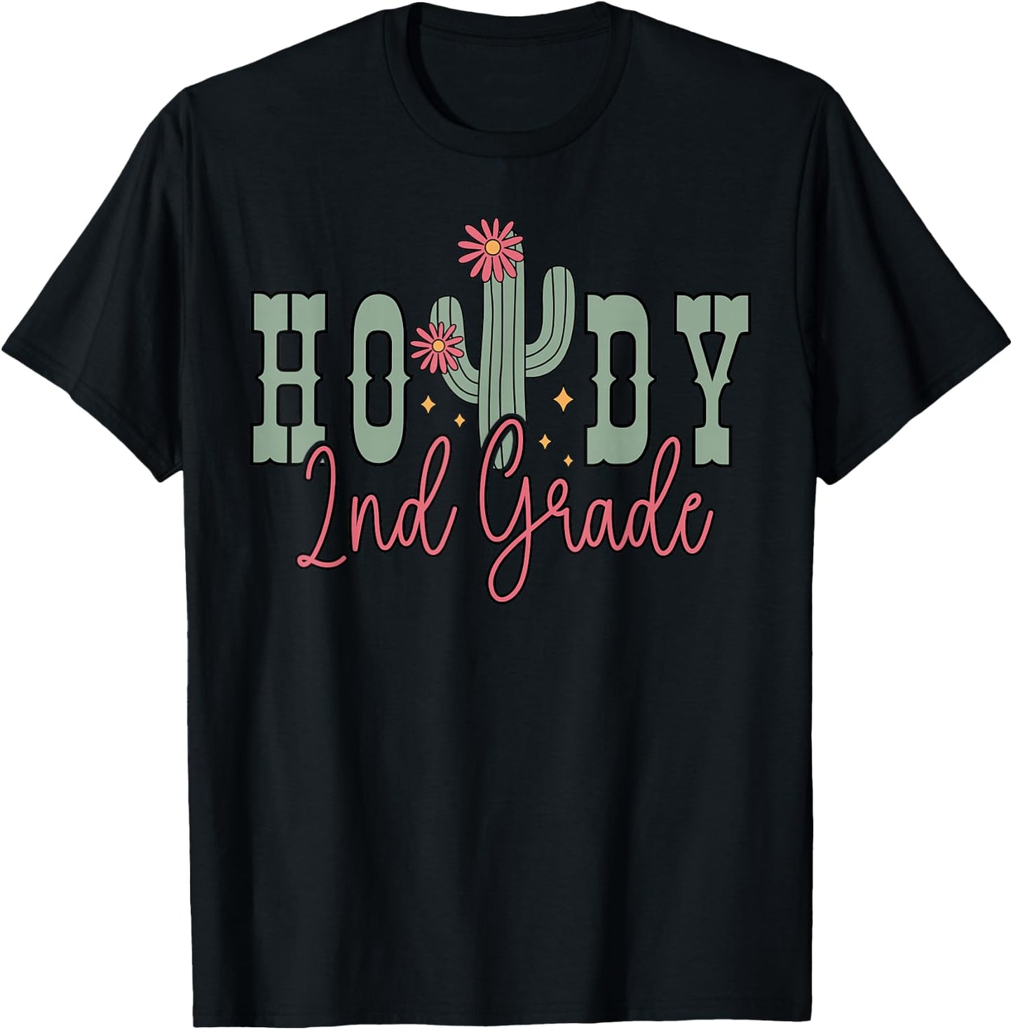 Howdy 2nd Grade Cactus Western Second Grade Teacher Kids T-Shirt - T-Shirt | Black