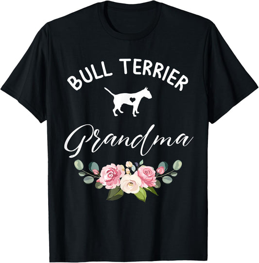 Bull Terrier Dog Grandma Silhouette Mother's Day Men Women T-Shirt - T-Shirt | Black