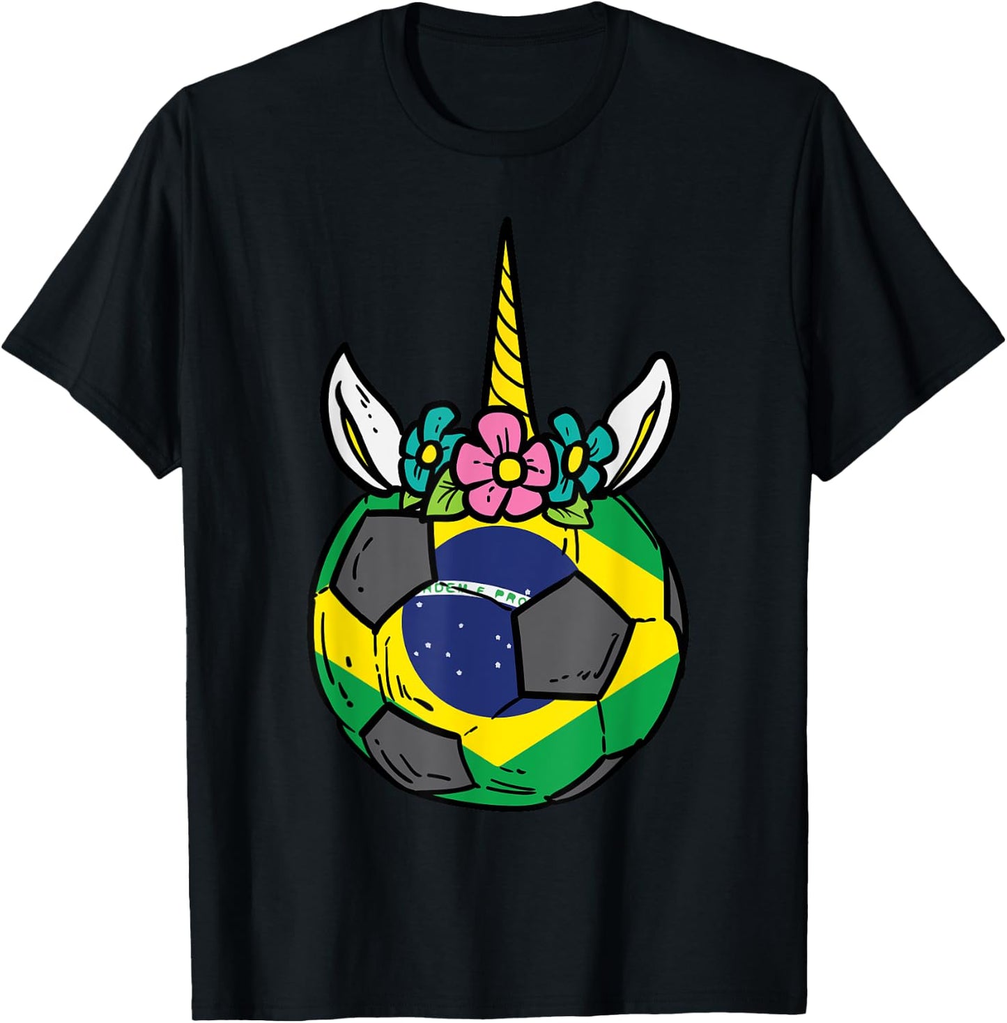 Unicorn Head Brazil Flag Brazilian Soccer Girls Kids Toddler T-Shirt - T-Shirt | Black