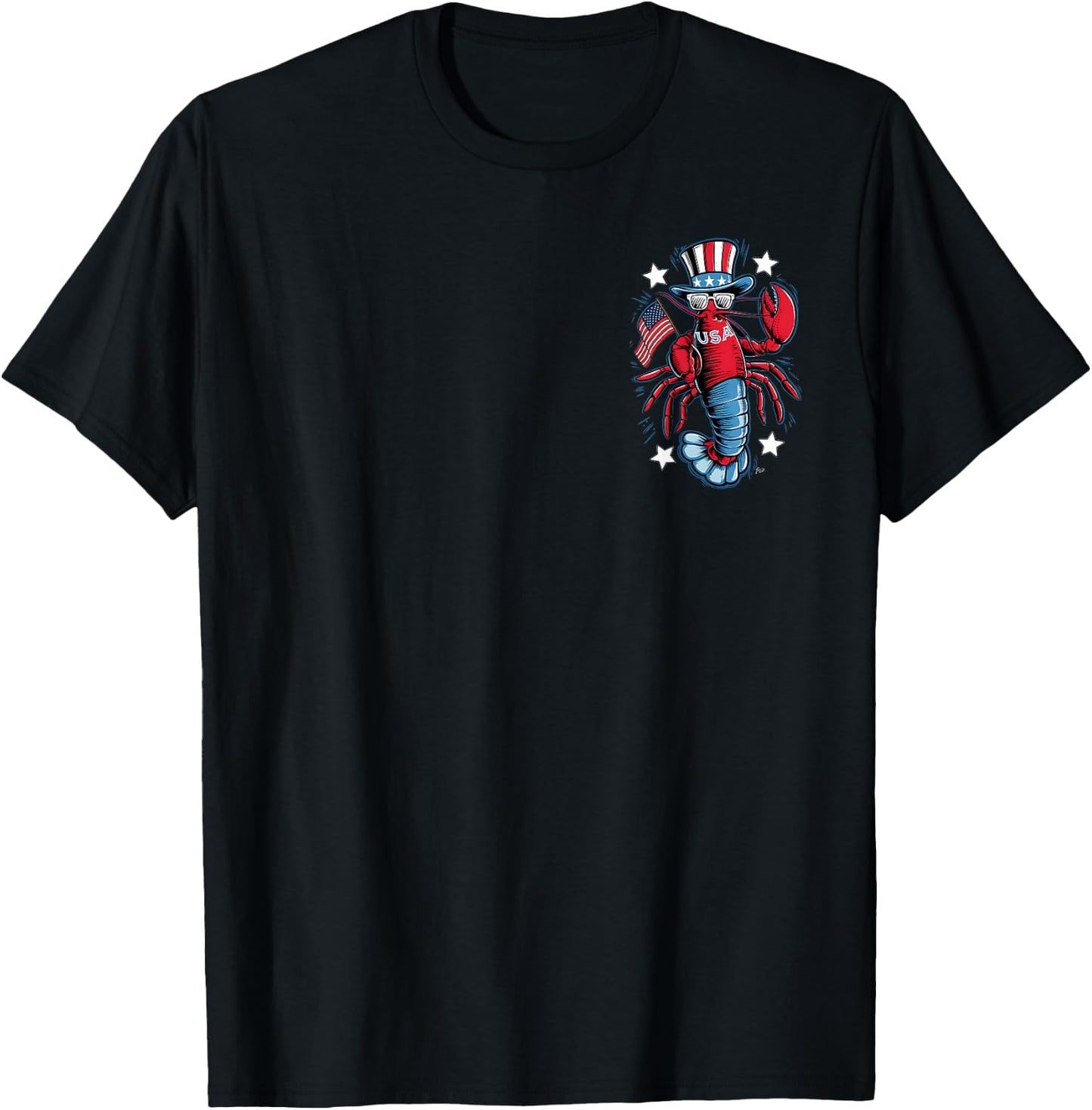 Pocket & Back Salty USA Beachwear July 4th Vintage Lobster T-Shirt - T-Shirt | Black