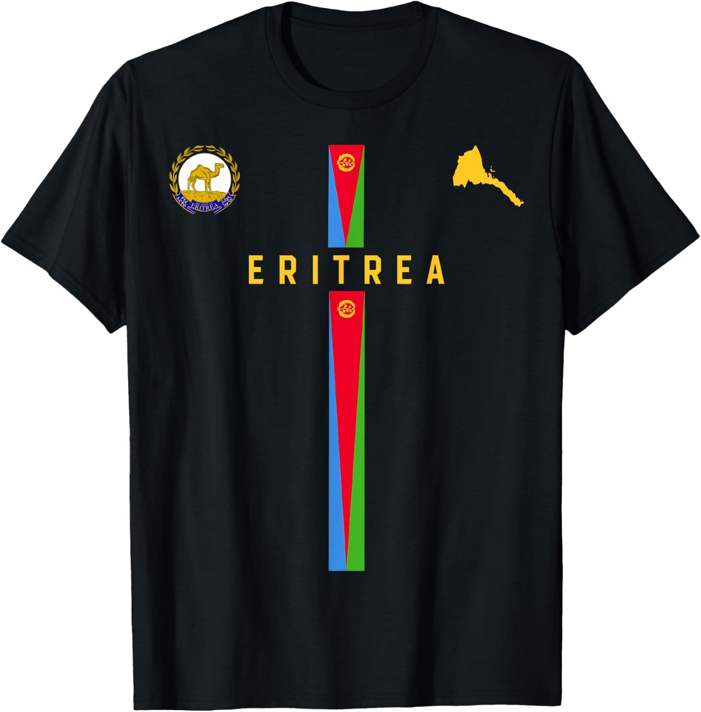 Flag of Eritrea, map silhouette of Eritrea, national emblem , Black, S T-Shirt - T-Shirt | Black