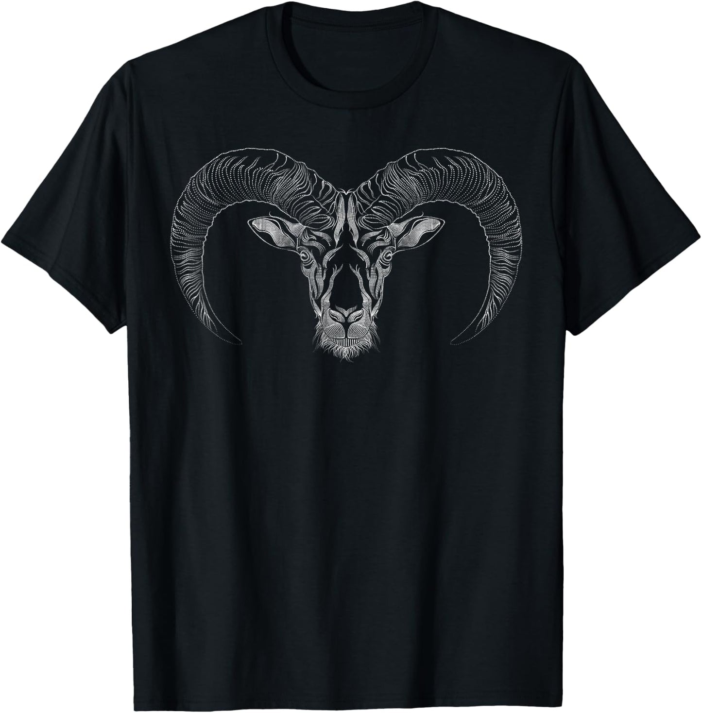 Ram Head & Bighorn Sheep Dot line Art Sketch Drawing - Ram T-Shirt - T-Shirt | Black