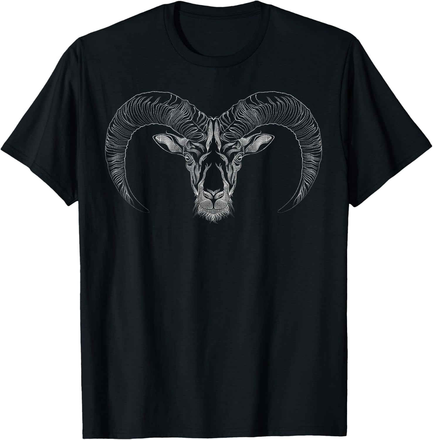 Ram Head & Bighorn Sheep Dot line Art Sketch Drawing - Ram T-Shirt - T-Shirt | Black