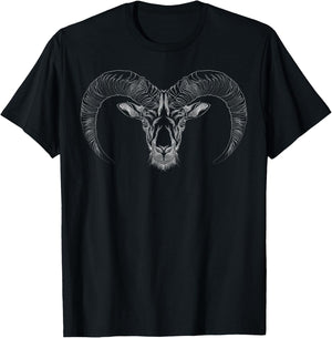 Ram Head & Bighorn Sheep Dot line Art Sketch Drawing - Ram T-Shirt - T-Shirt | Black