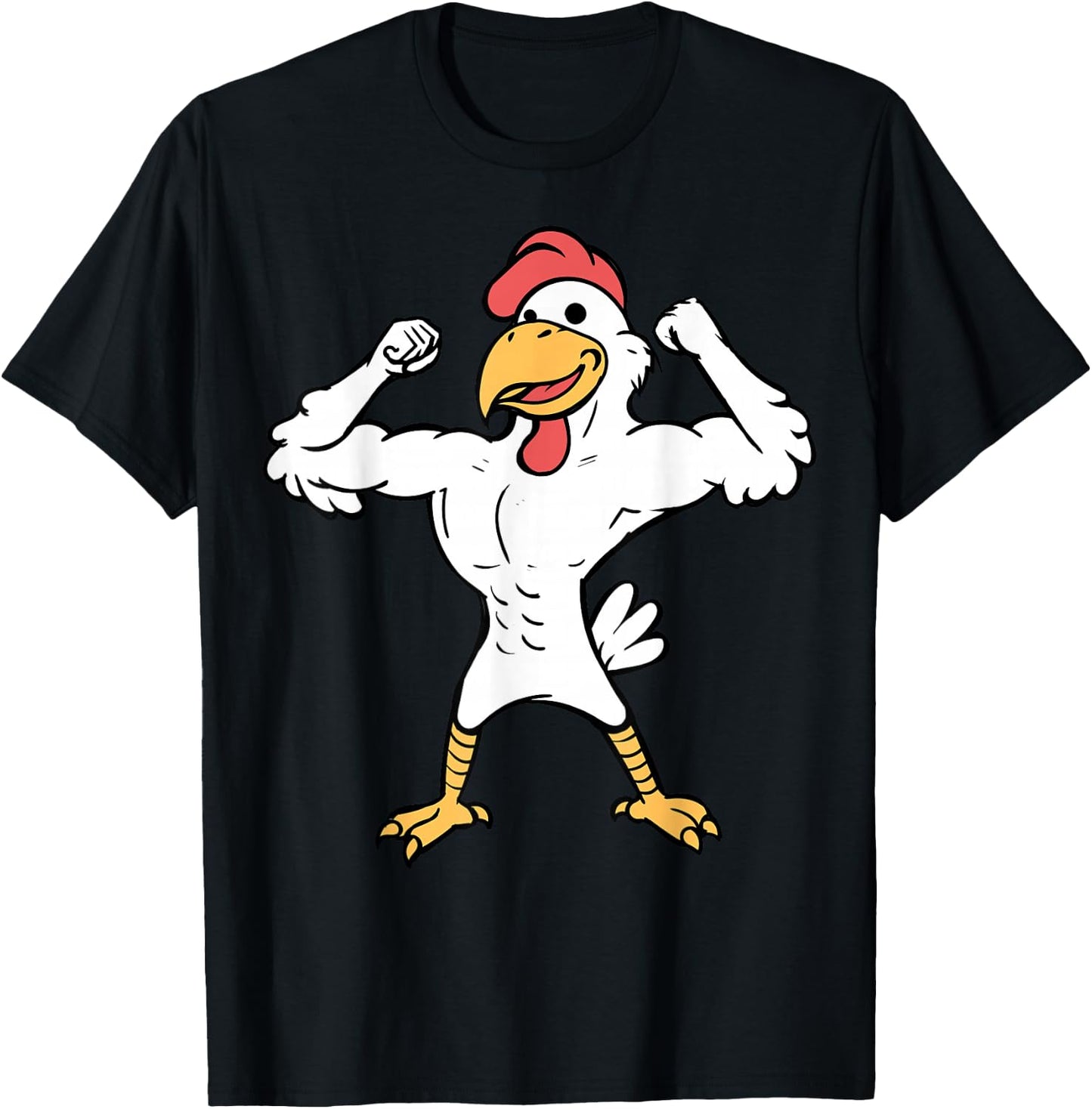 Muscle Chicken Muscle Chicken Flexing Fitness Cartoon T-Shirt - T-Shirt | Black