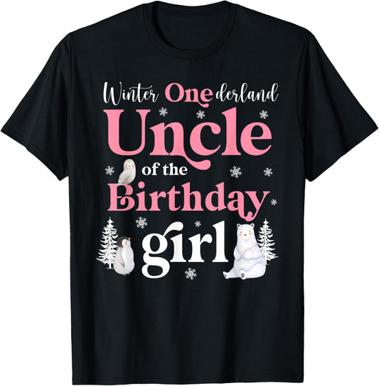 Uncle of The Birthday Girl Shirt Winter Onederland Family T-Shirt - T-Shirt | Black