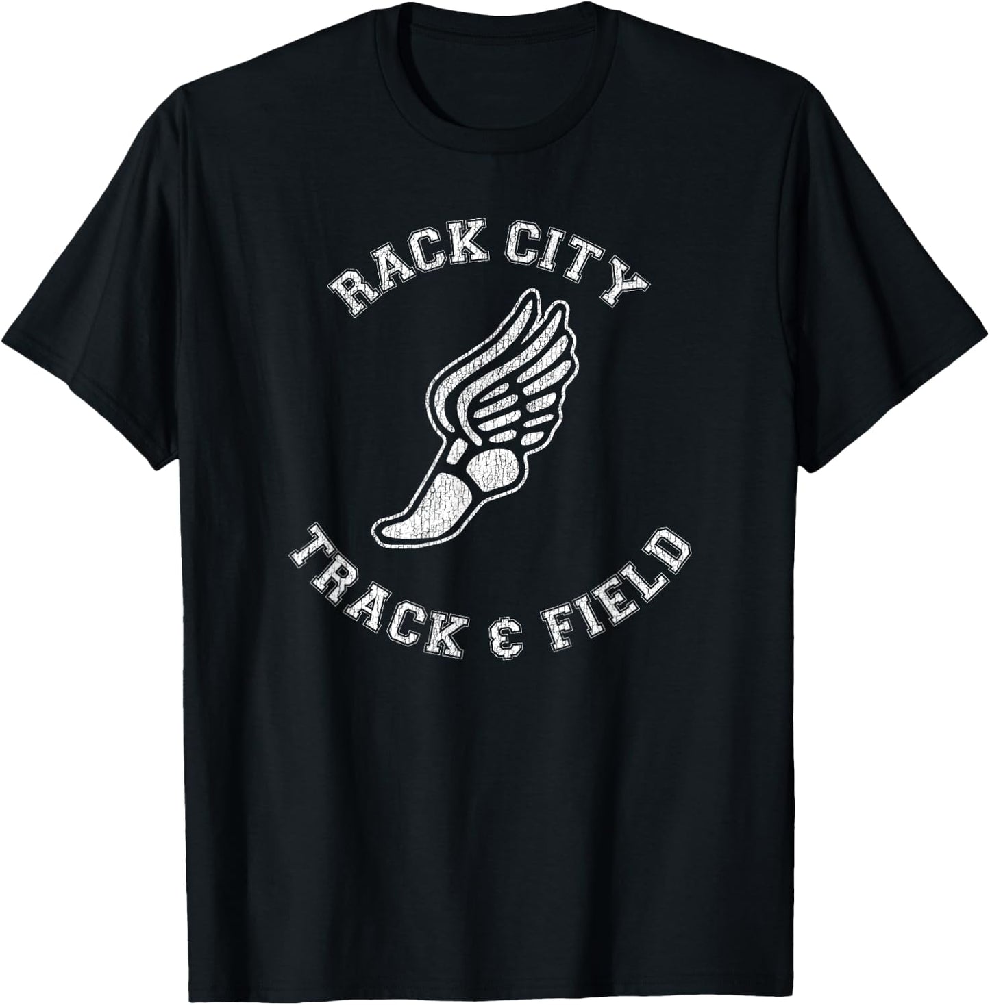 Rack City Track & Field Distressed Retro Classic 80s T-Shirt - T-Shirt | Black