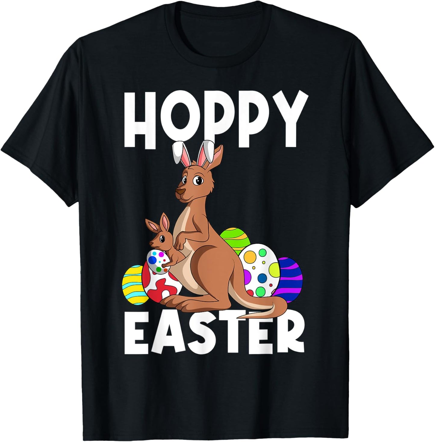 Hoppy Easter Cute Easter Bunny Kangaroo Funny Egg Hunting T-Shirt - T-Shirt | Black