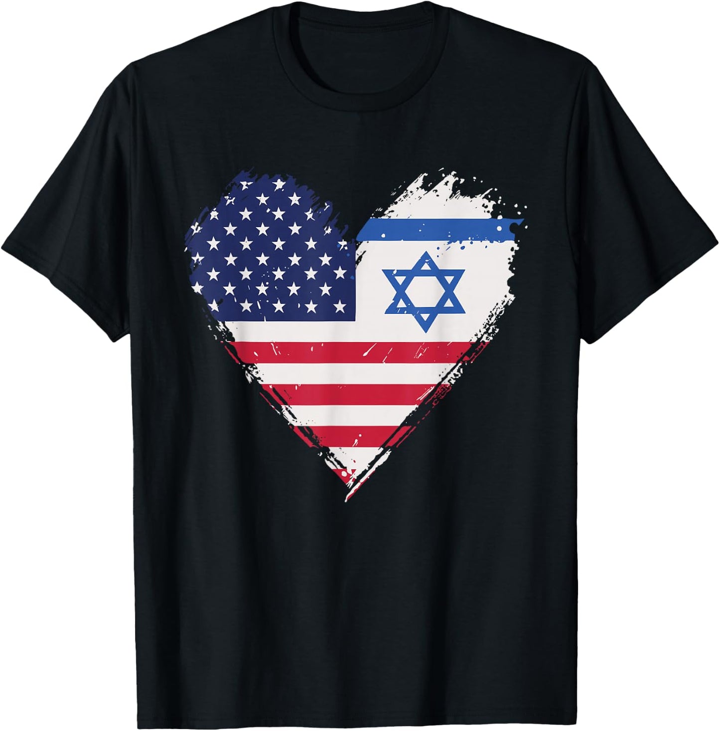 Vintage Grunge American Israel Alliance Flags in Heart T-Shirt - T-Shirt | Black