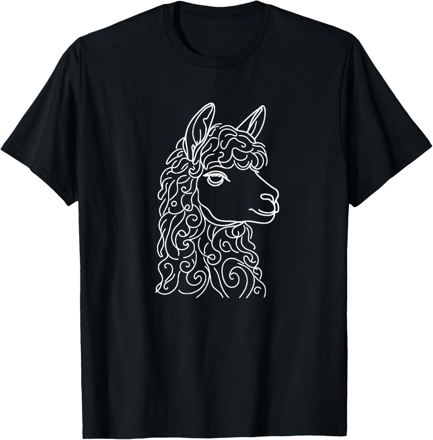 Alpaca Face Graphic Llama Line Art Design And Men T-Shirt - T-Shirt | Black