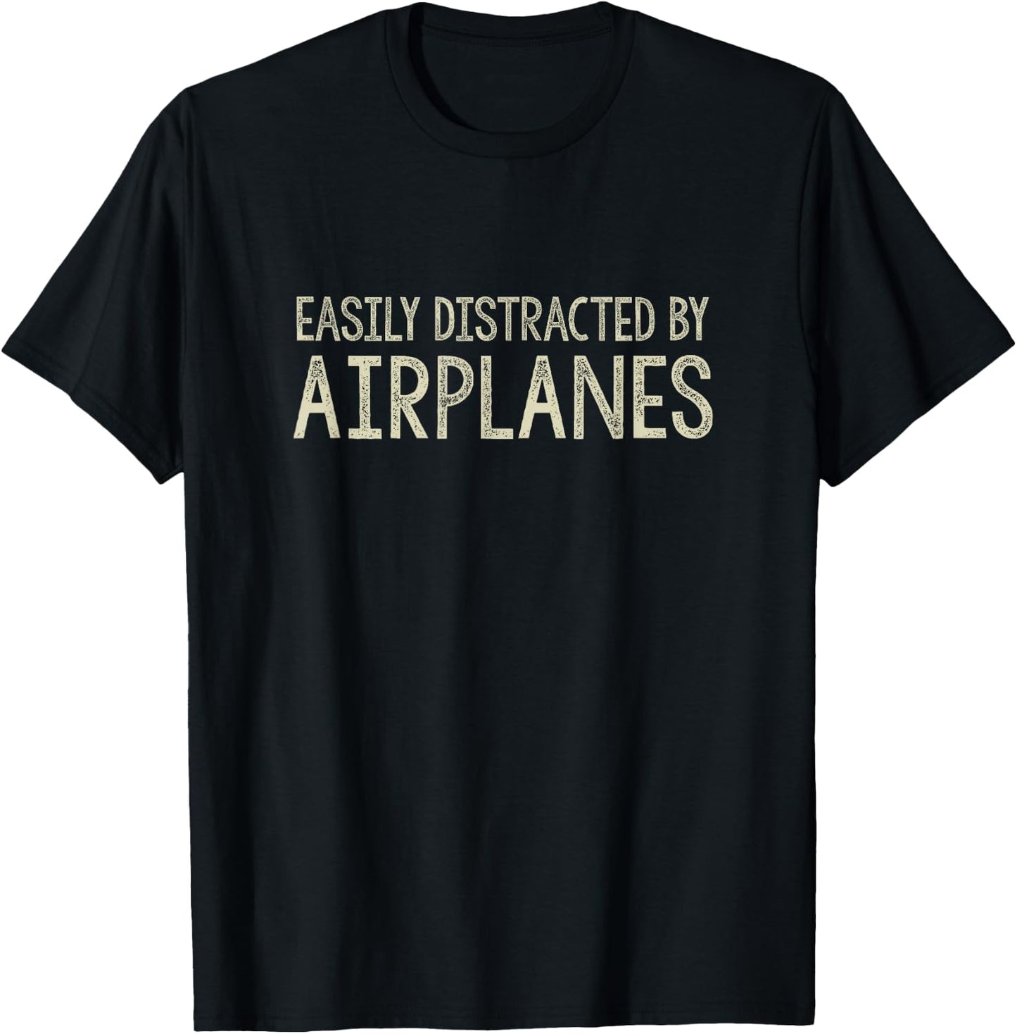 Easily Distracted By Airplanes - Vintage Style T-Shirt - T-Shirt | Black