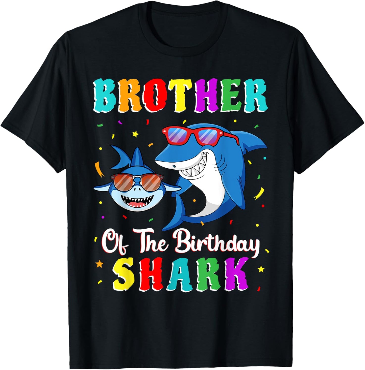 Brother Of The Shark Birthday Family Birthday Little Brother T-Shirt - T-Shirt | Black