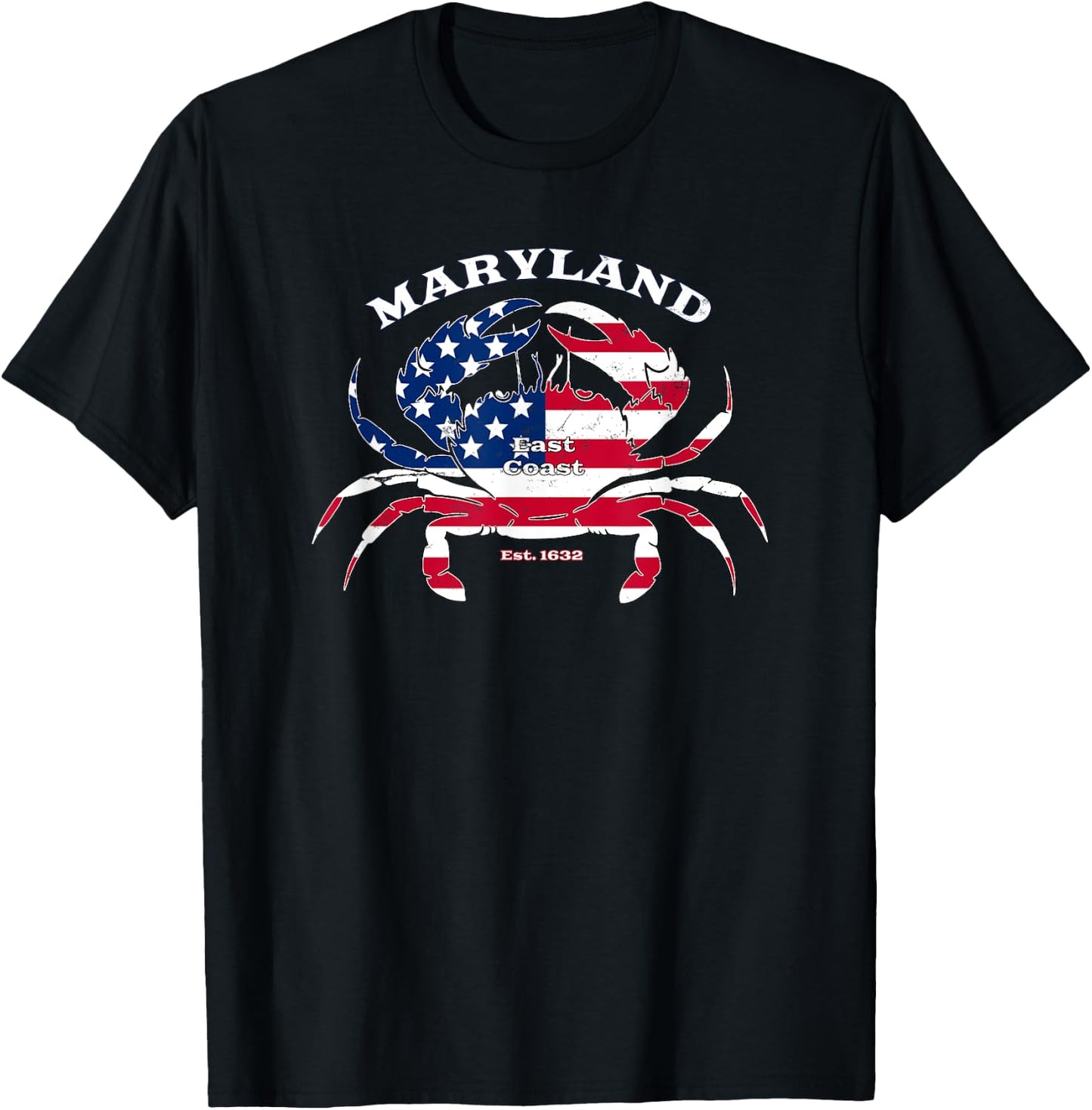 Blue Crab Maryland Novelty Patriotic USA American Flag Pride T-Shirt - T-Shirt | Black