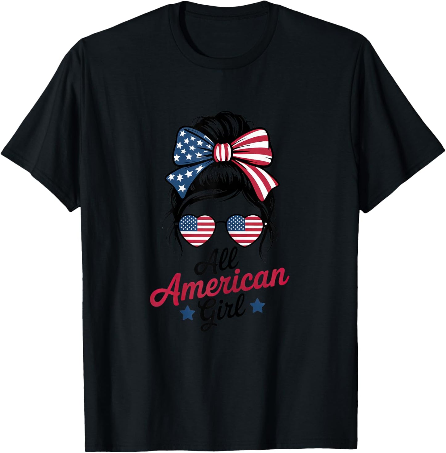 All American Girl Patriot USA Flag 4th July Women Kids Girls T-Shirt - T-Shirt | Black