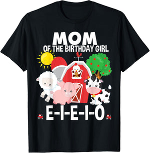 Mom Birthday Girl Old MacDonald Birthday Party Matching T-Shirt - T-Shirt | Black
