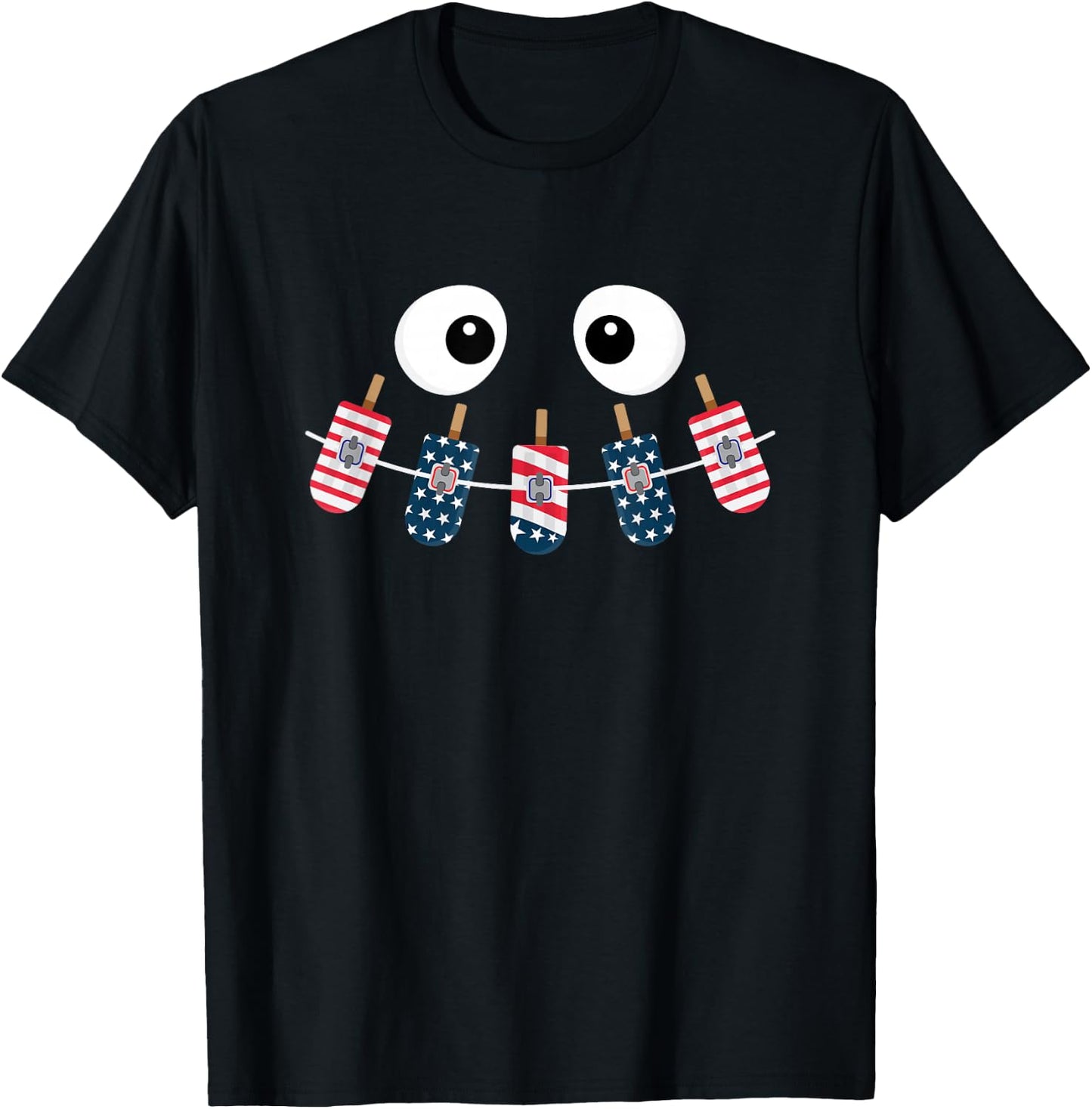 Orthodontist 4th of July Dental Brace Rubber Bands Popsicle T-Shirt - T-Shirt | Black