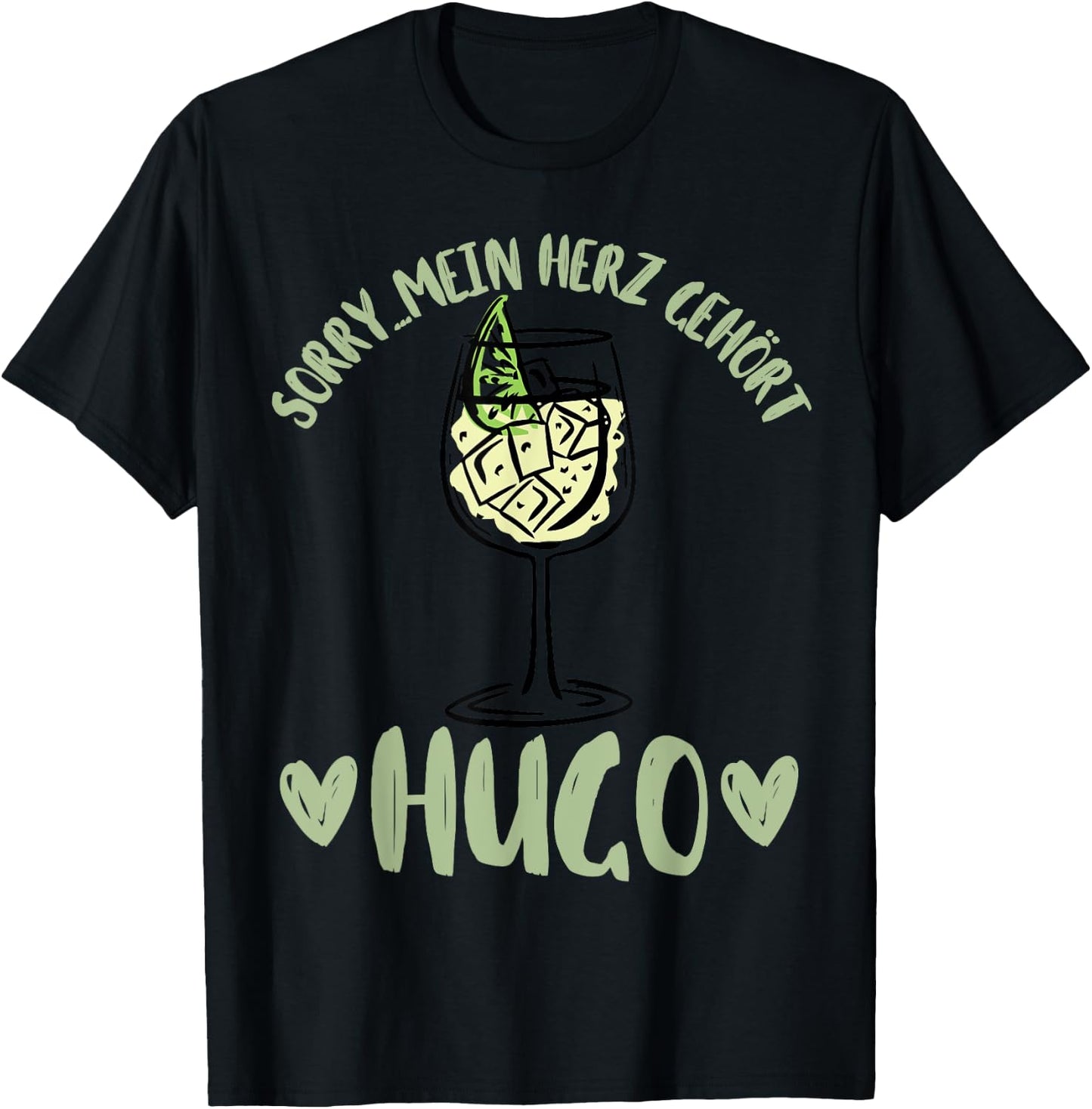 Summer with German Text "Mein Herz Gehört Hugo Spritz Sekt Elderblüte Wein", gray T-Shirt - T-Shirt | Black