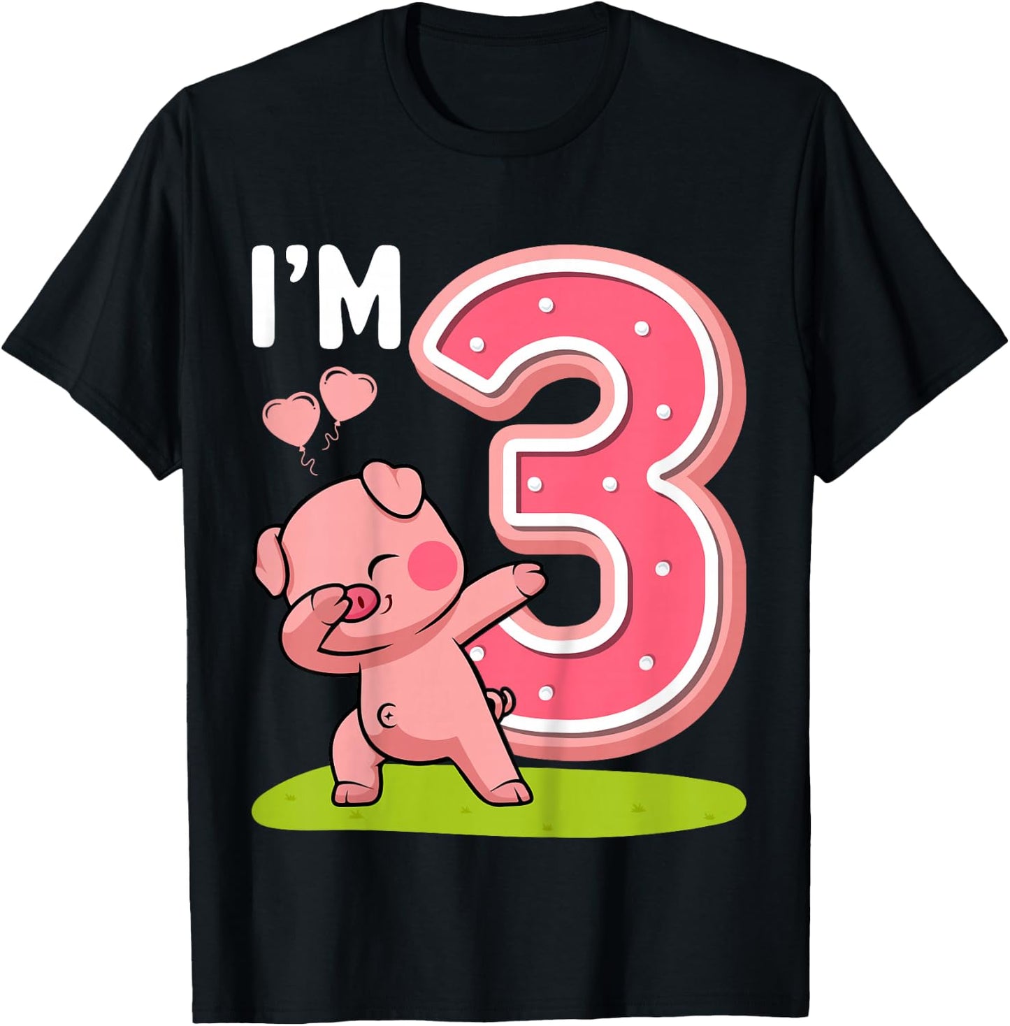 I'm 3 Years Old Dabbing Pig 3rd Birthday Party Toddler T-Shirt - T-Shirt | Black