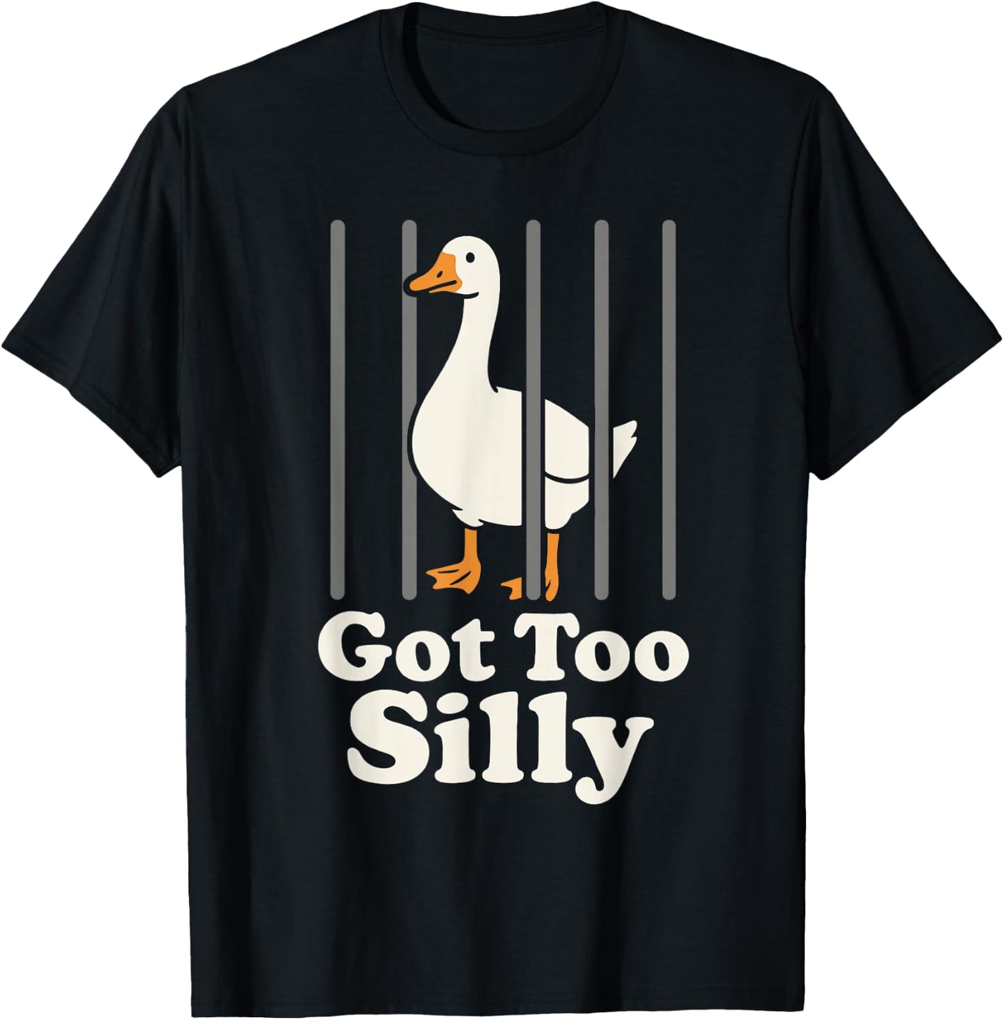 Got Too Silly Cartoon Goose Behind Bars Humor Animal Lovers T-Shirt - T-Shirt | Black