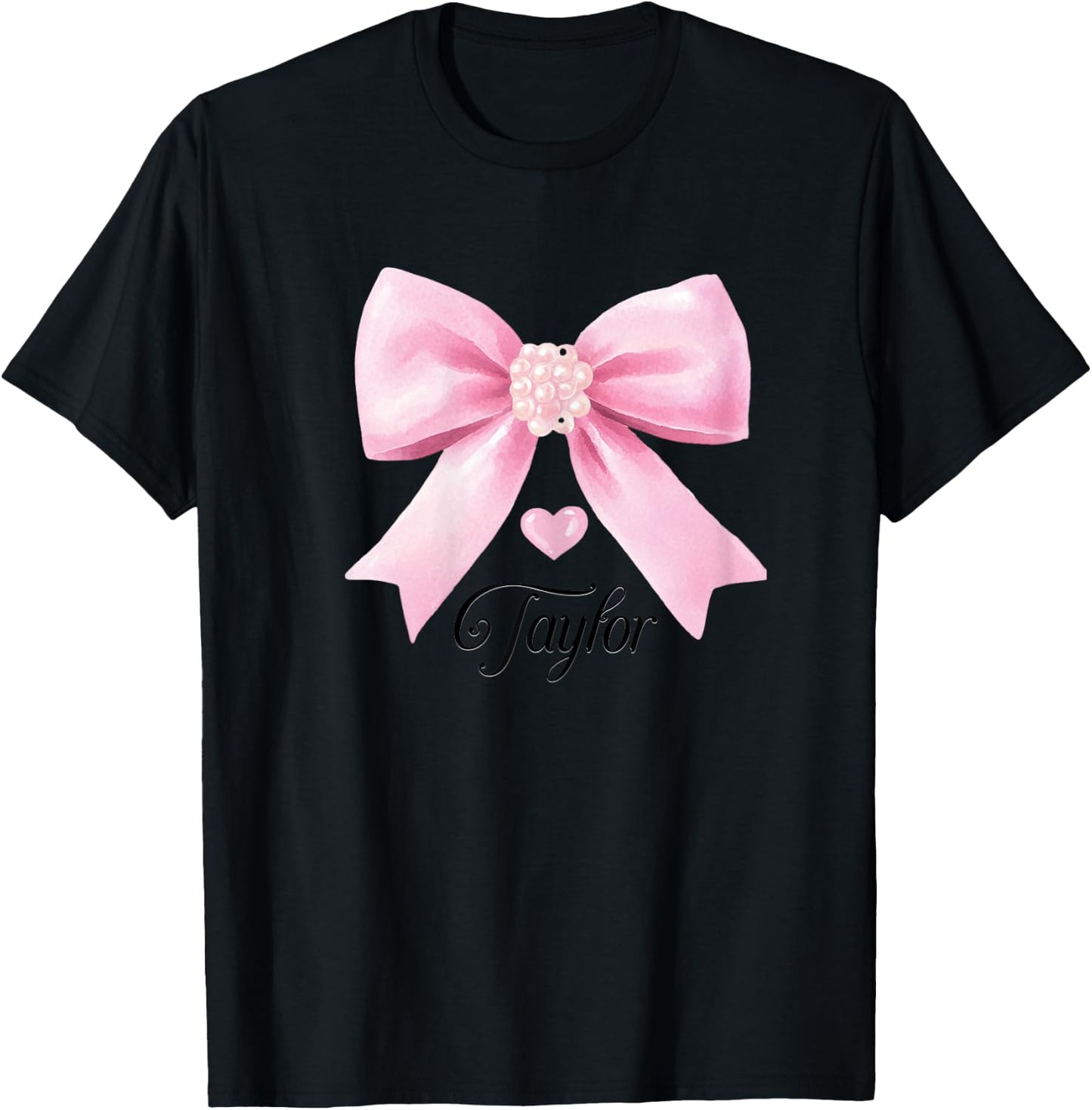 Cute Taylor Name Teen Girls Women Heart Pink Bow , grey, Female X-Small T-Shirt - T-Shirt | Black