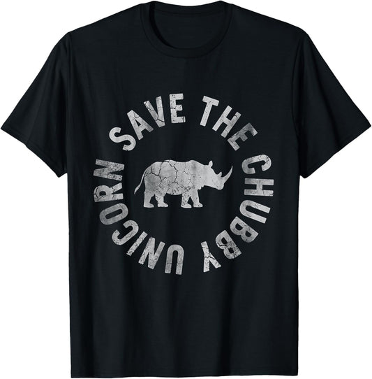 Save The Chubby Unicorn Rhino Rhinoceros Funny Humor T-Shirt - T-Shirt | Black
