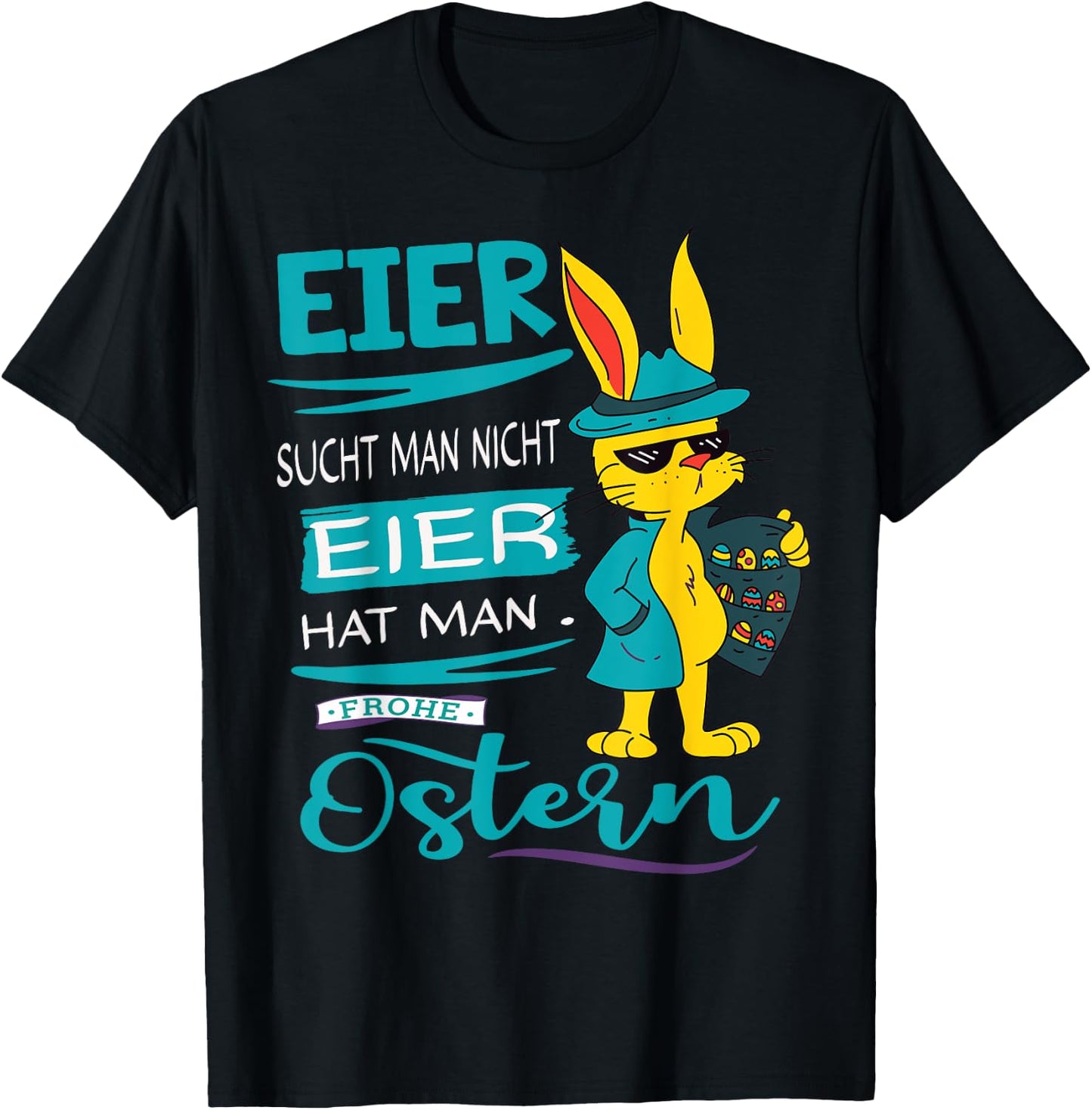Funny Easter Bunny Frohe Ostern Rabbit Easter Eggs Search Man T-Shirt - T-Shirt | Black