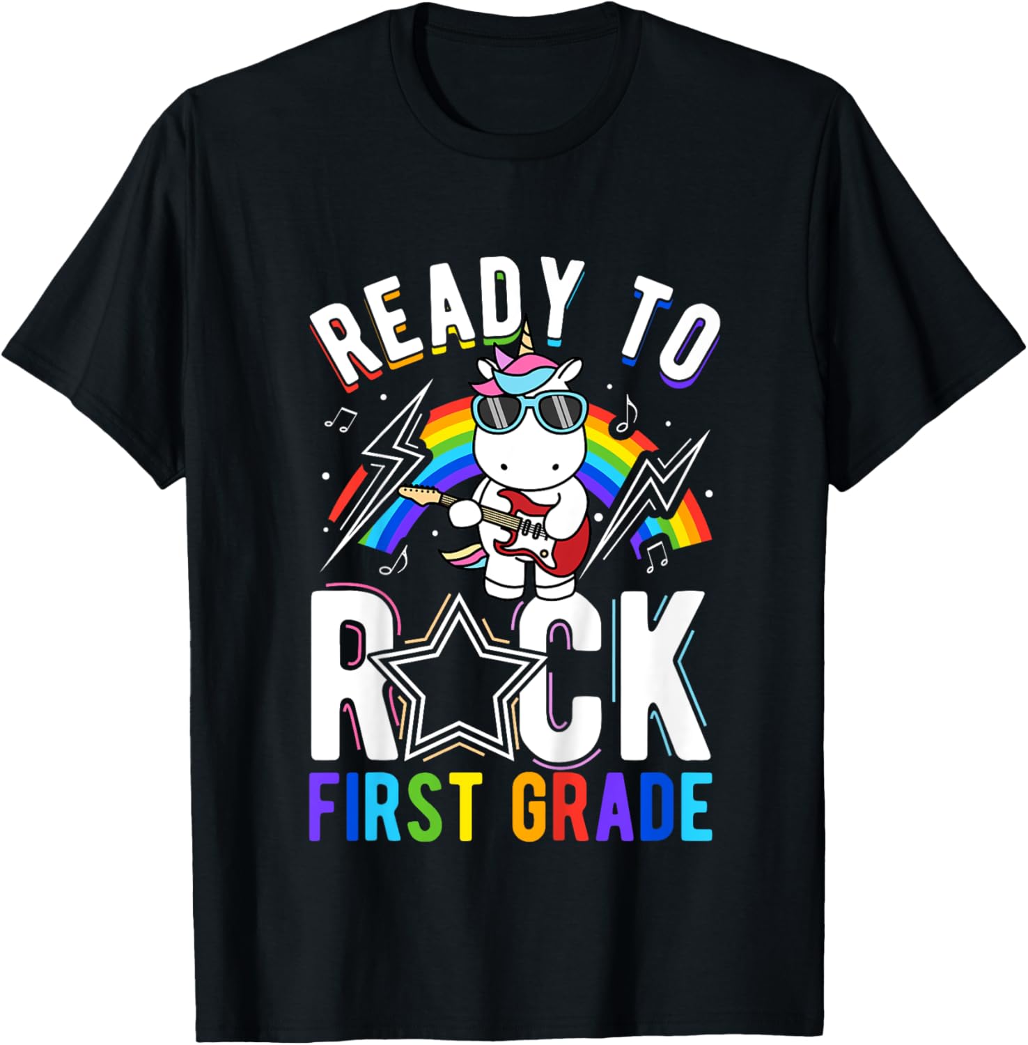 Kids READY TO Rock First Grade Rock Dinosaur School Learning T-Shirt - T-Shirt | Black