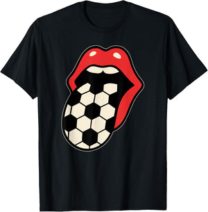 Soccer Tongue Red Lips T-Shirt - T-Shirt | Black