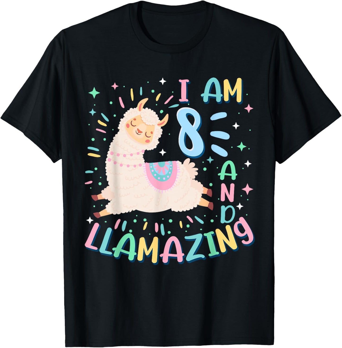 8th Birthday I Am 8 Years Old And Llamazing Llama Girl Teens T-Shirt - T-Shirt | Black