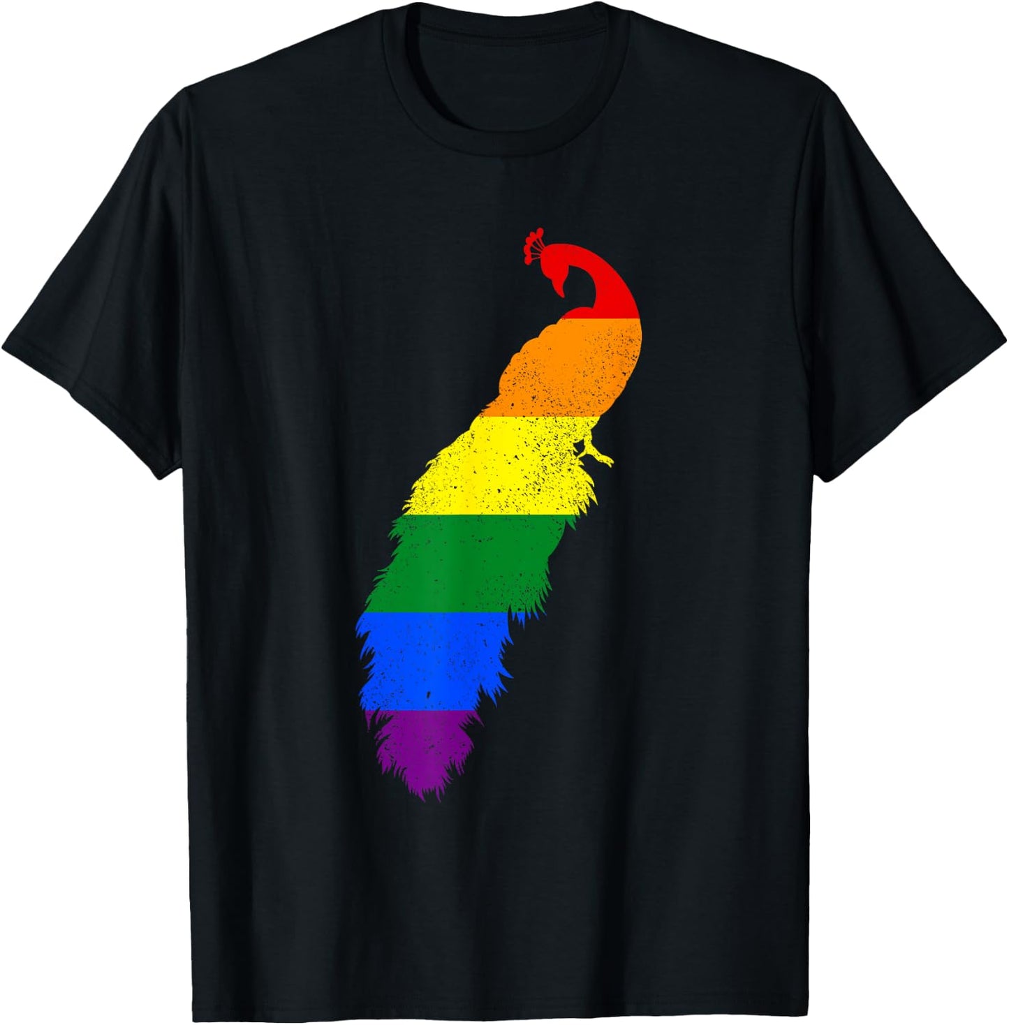 Peacock Gay Pride LGBTQ Supporter Fans Rainbow Ally T-Shirt - T-Shirt | Black