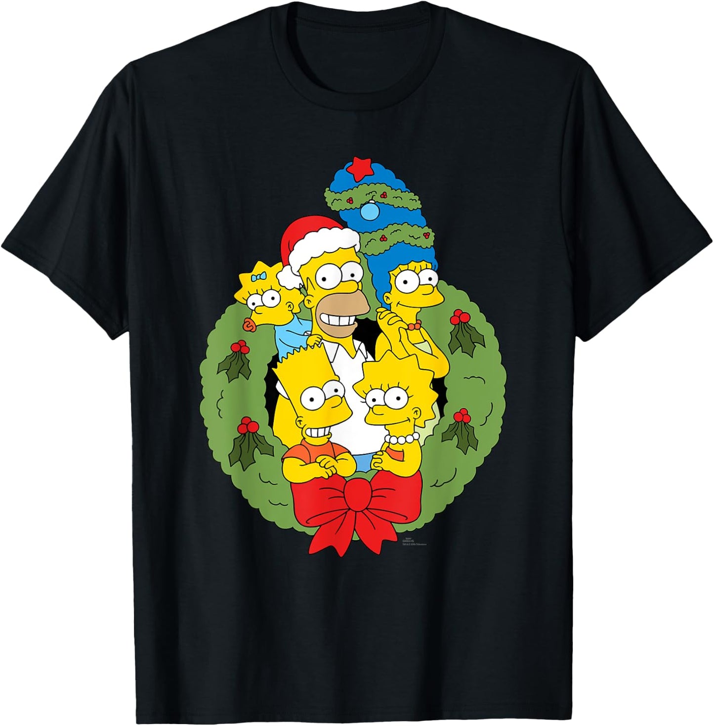 The Simpsons Holiday Family Christmas Wreath , Black, S T-Shirt - T-Shirt | Black